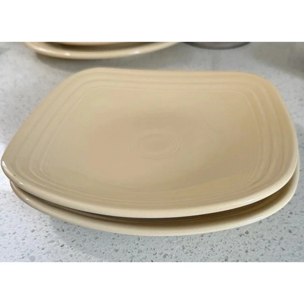 Fiesta Ivory Square Salad Plates 9” Set Homer Laughlin Lead Free Retired Vtg